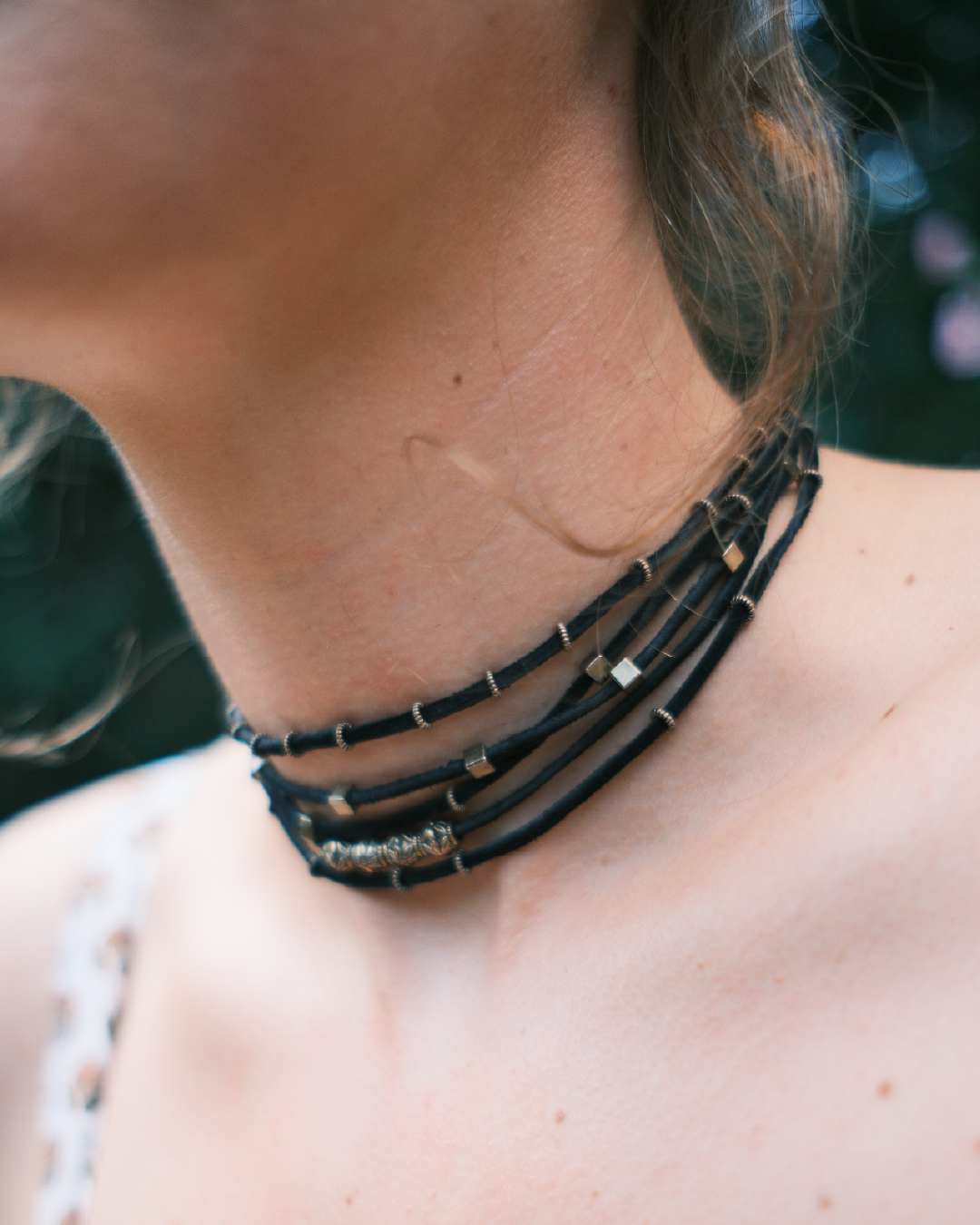 Black 4 Strand Clasp Necklace