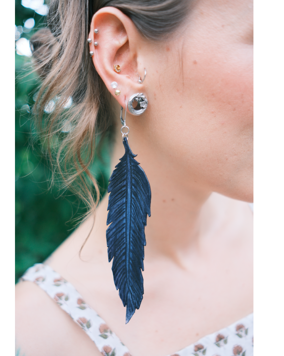 Large Dark Blue Feather Earring