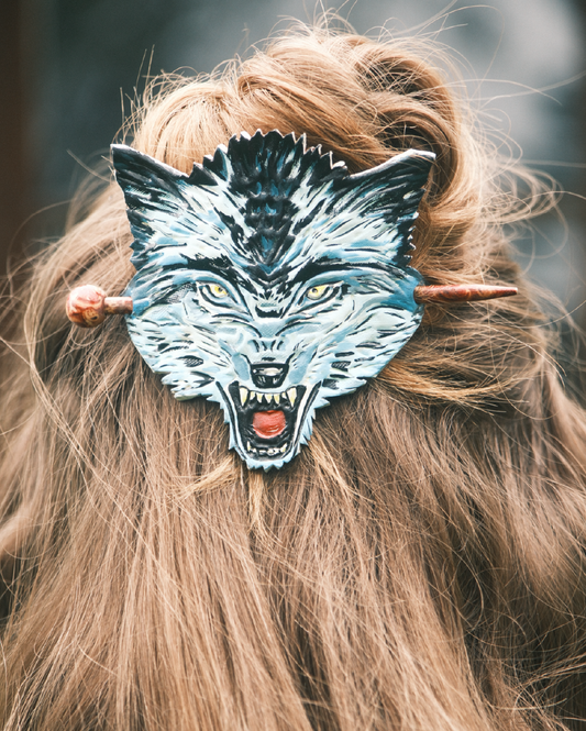 Hand-Painted Wolf Hair Barrette
