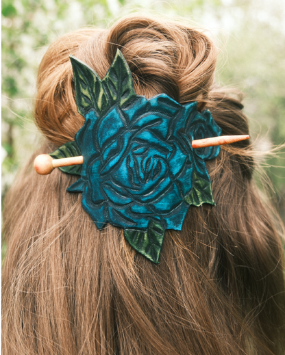 Blue Rose Hair Barrette