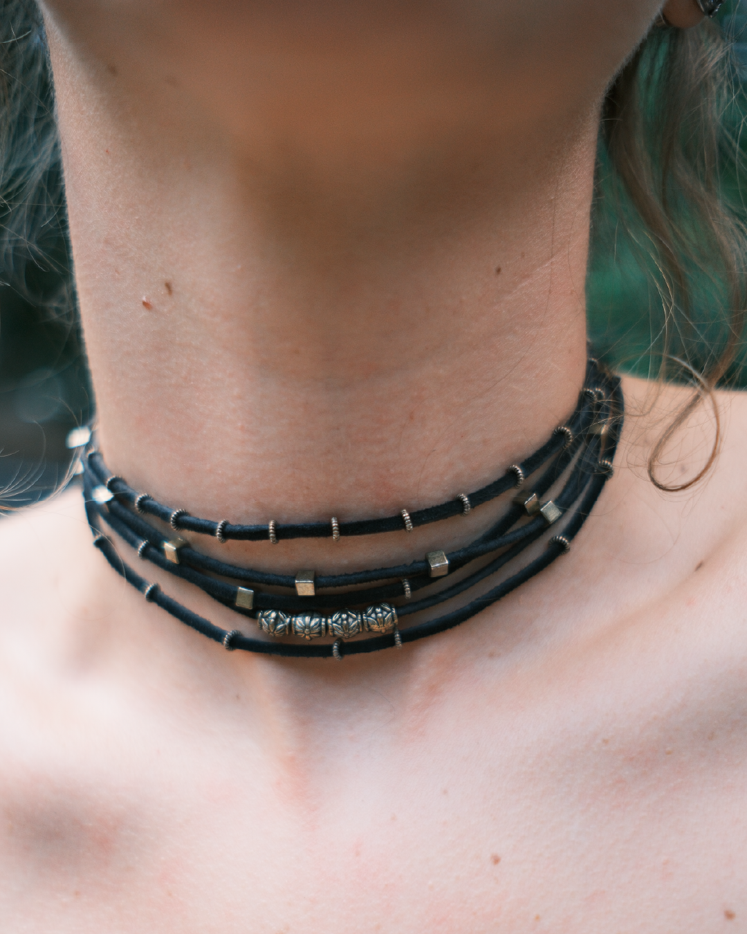 Black 4 Strand Clasp Necklace