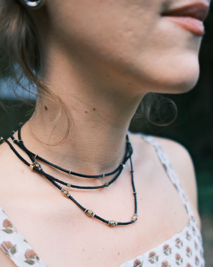 Black 3 Stand Clasp Necklace