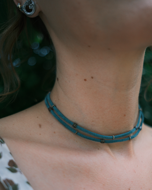 Blue Double Strand Clasp Necklace