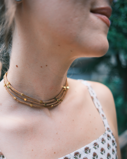 Tan 3 Strand Clasp Necklace